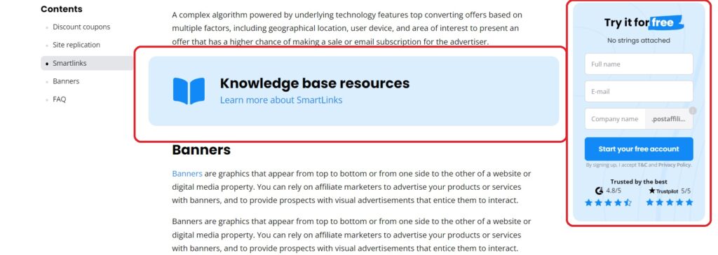 Post Affiliate Pro call to action example