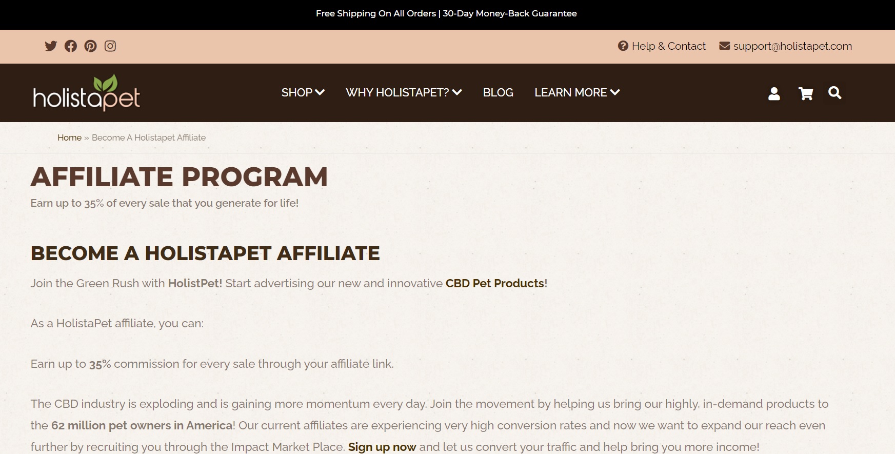 Holista Pet website screenshot