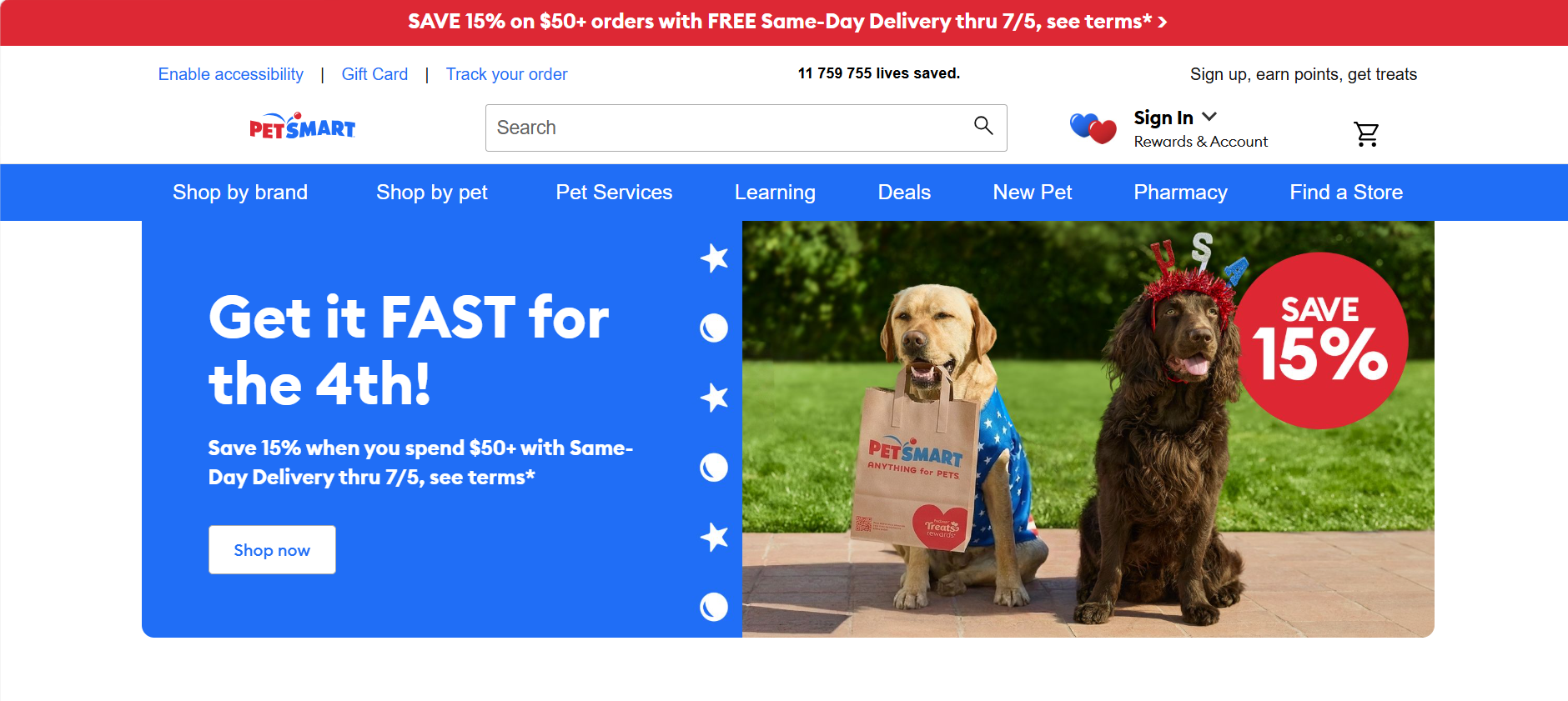 Petsmart website screenshot