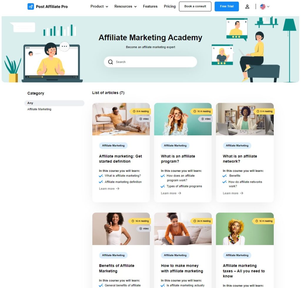 Affiliate marketing academy from Post Affiliate Pro