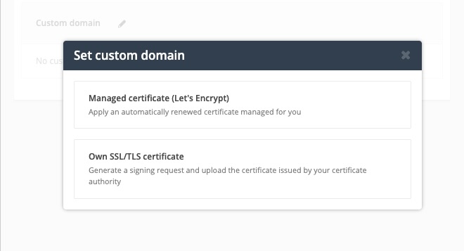Post Affiliate Pro Set custom domain dialog with Let's Encrypt certificate option