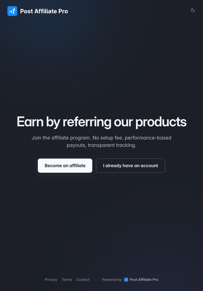 Post Affiliate Pro Trace signup theme
