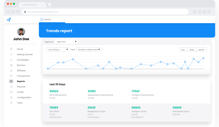 Reporting feature in Post Affiliate Pro