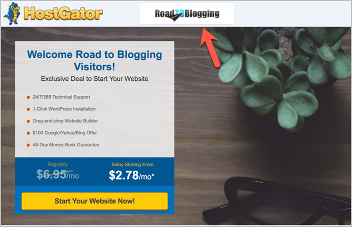 Homescreen of hostgator website
