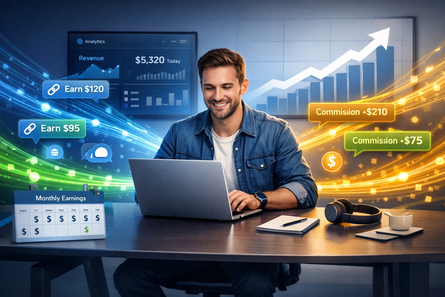 Content creator with multiple revenue streams and affiliate income visualization