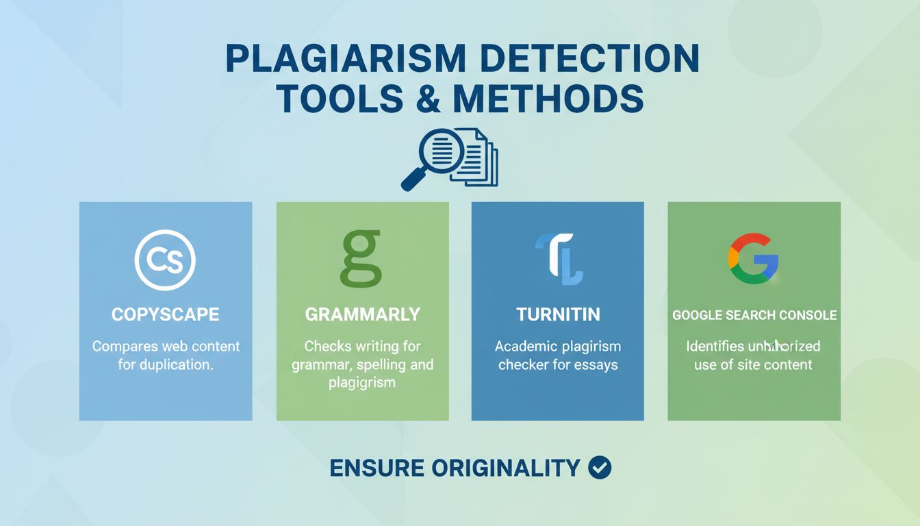 Infographic showing plagiarism detection tools and methods