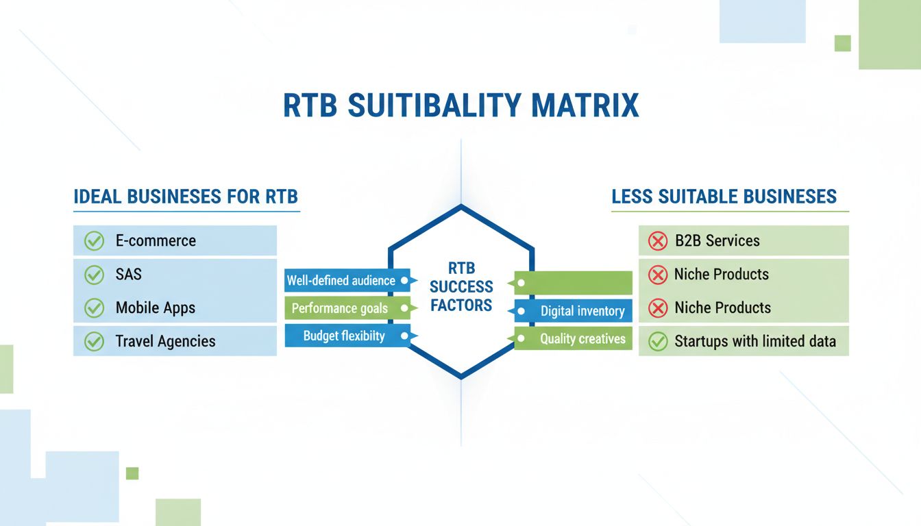 RTB suitability matrix showing ideal and less suitable business types for real-time bidding