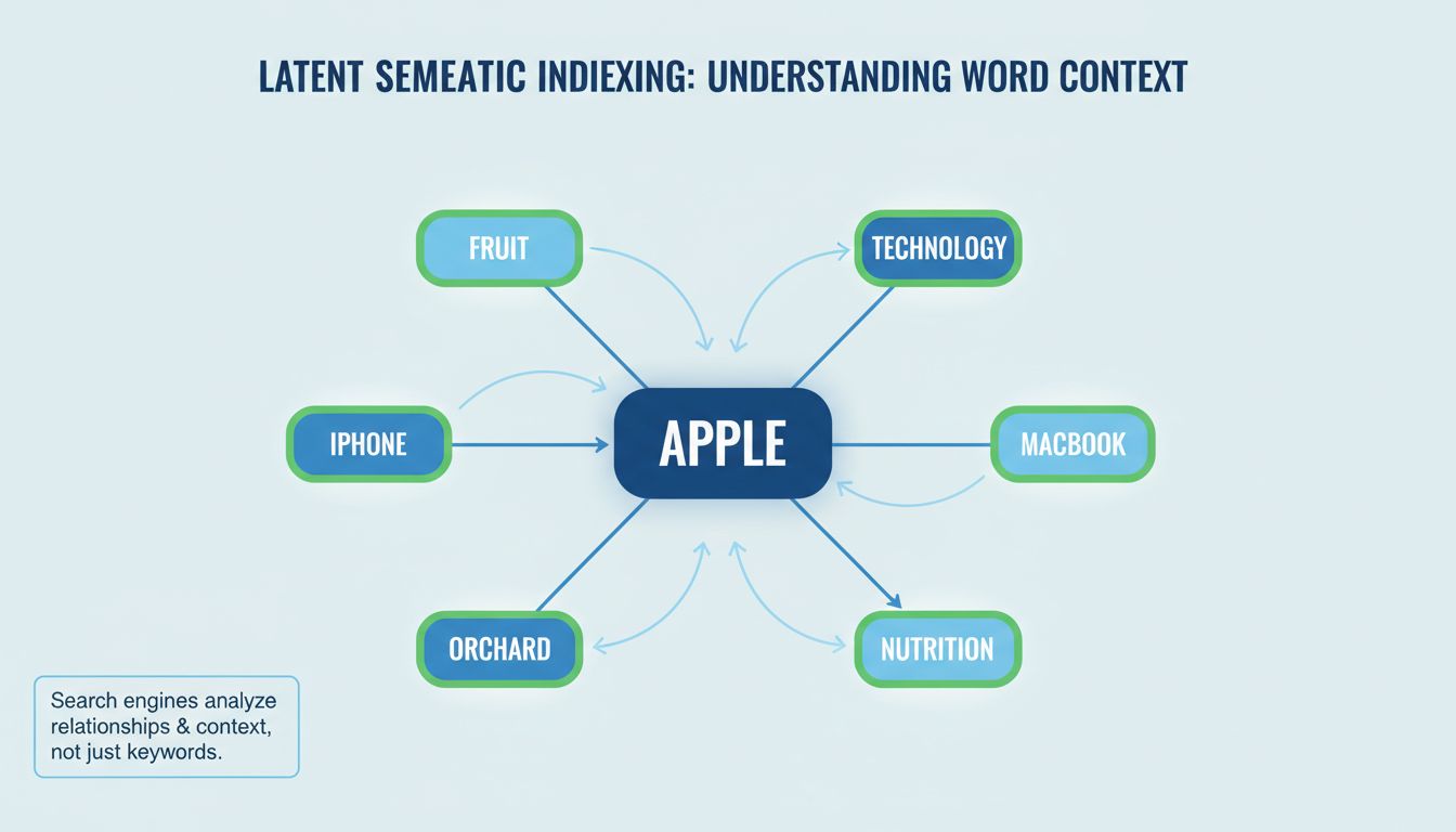 LSI concept diagram showing semantic relationships between keywords