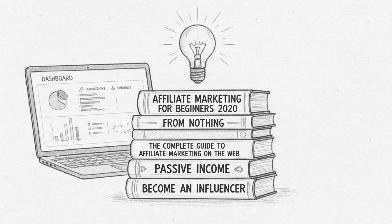 Stack of affiliate marketing books with light bulb symbolizing learning and knowledge