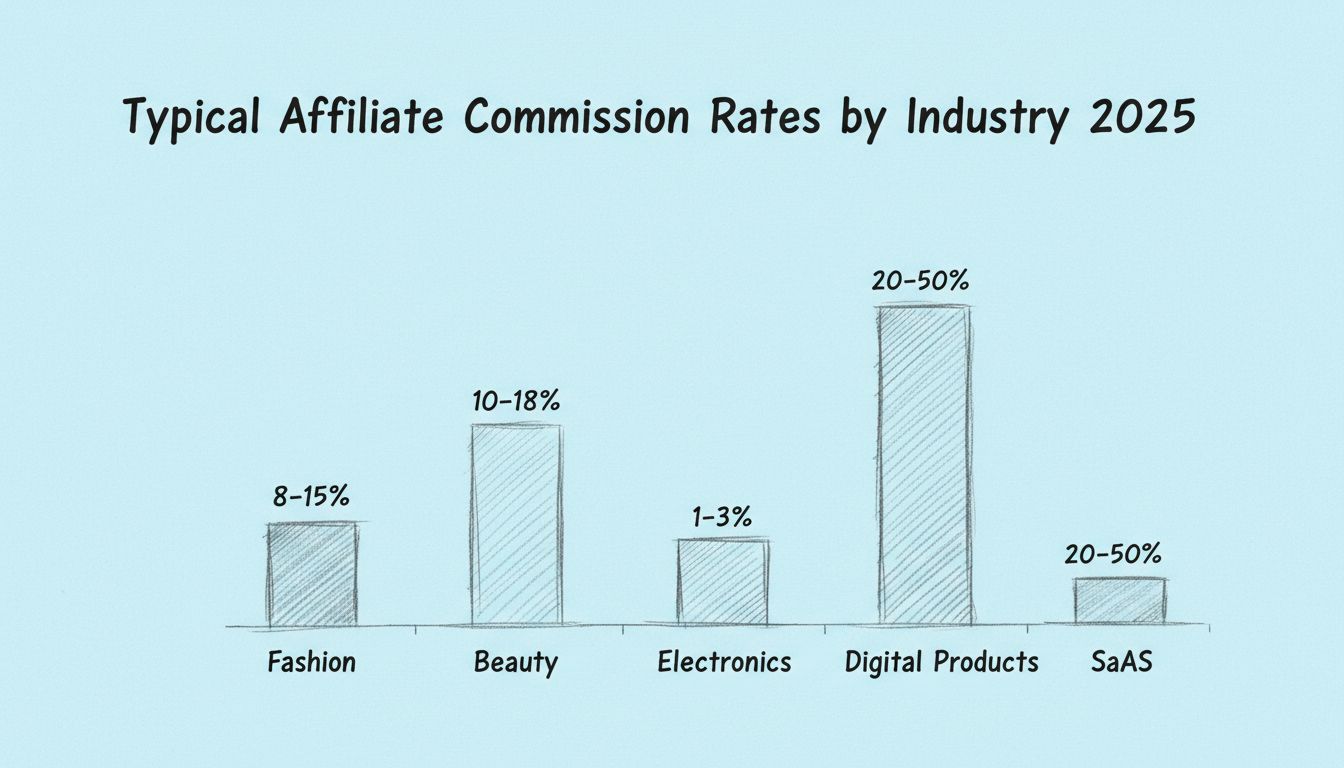 Hand-drawn diagram showing typical affiliate commission rates by industry in 2025