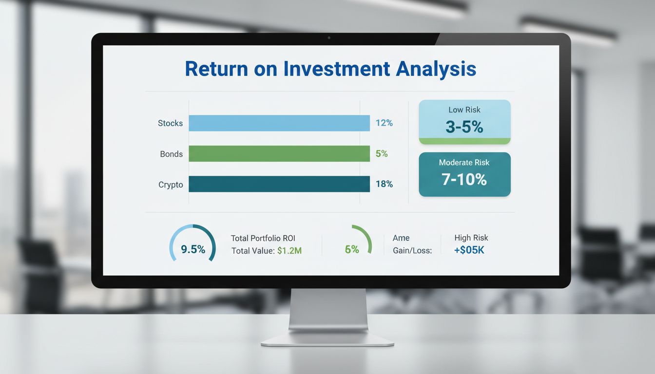 ROI metrics dashboard showing investment returns across different risk categories