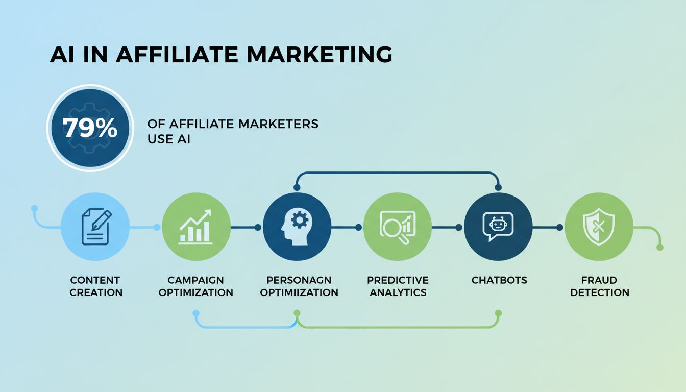 AI tools and technologies used in affiliate marketing including content creation, campaign optimization, personalization, predictive analytics, chatbots, and fraud detection
