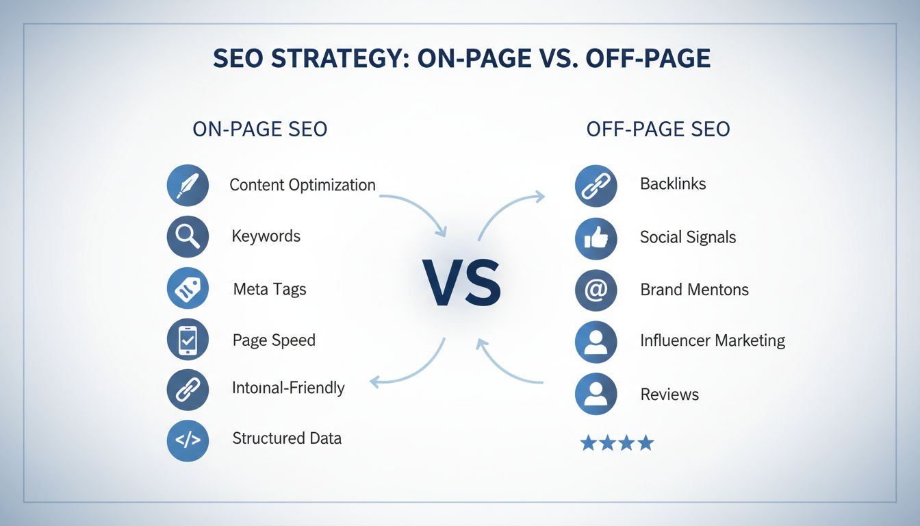 On-Page vs Off-Page SEO Comparison Diagram