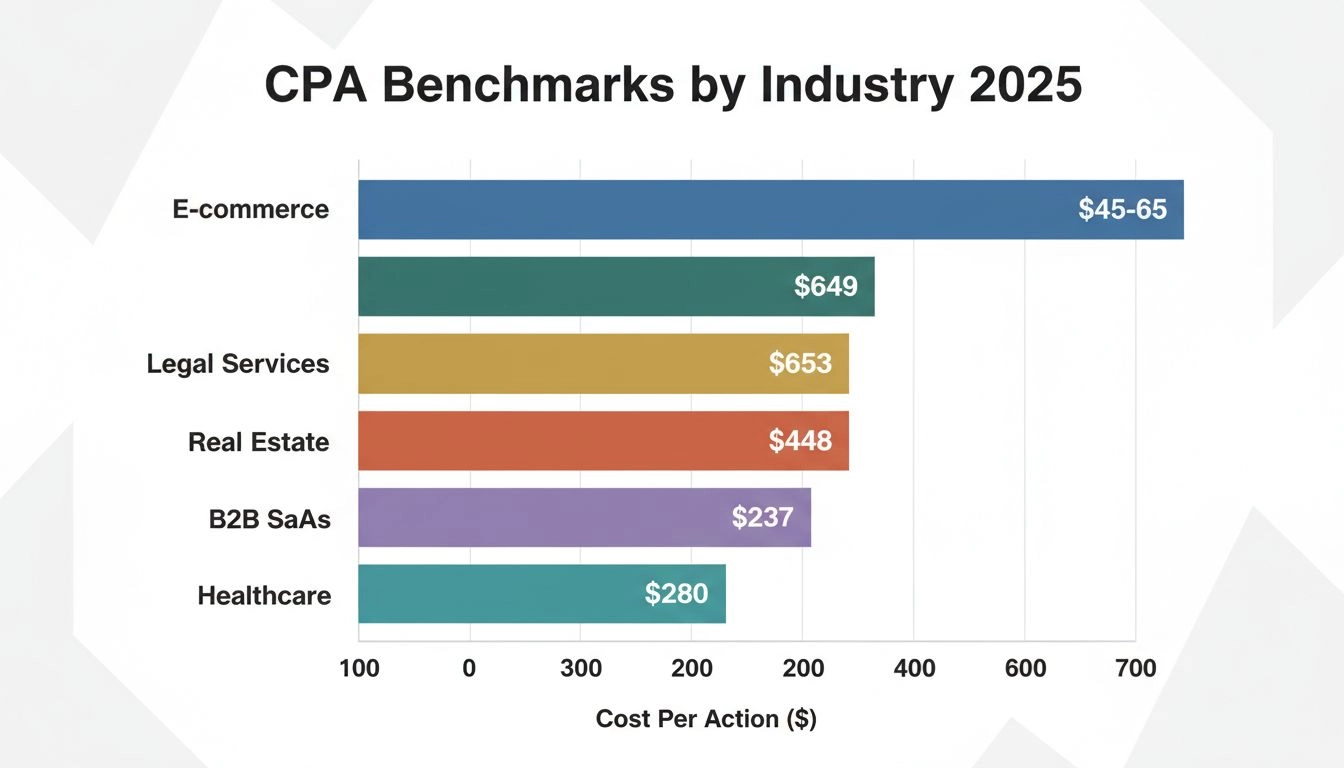 CPA Benchmarks by Industry 2025 showing cost per action across different sectors