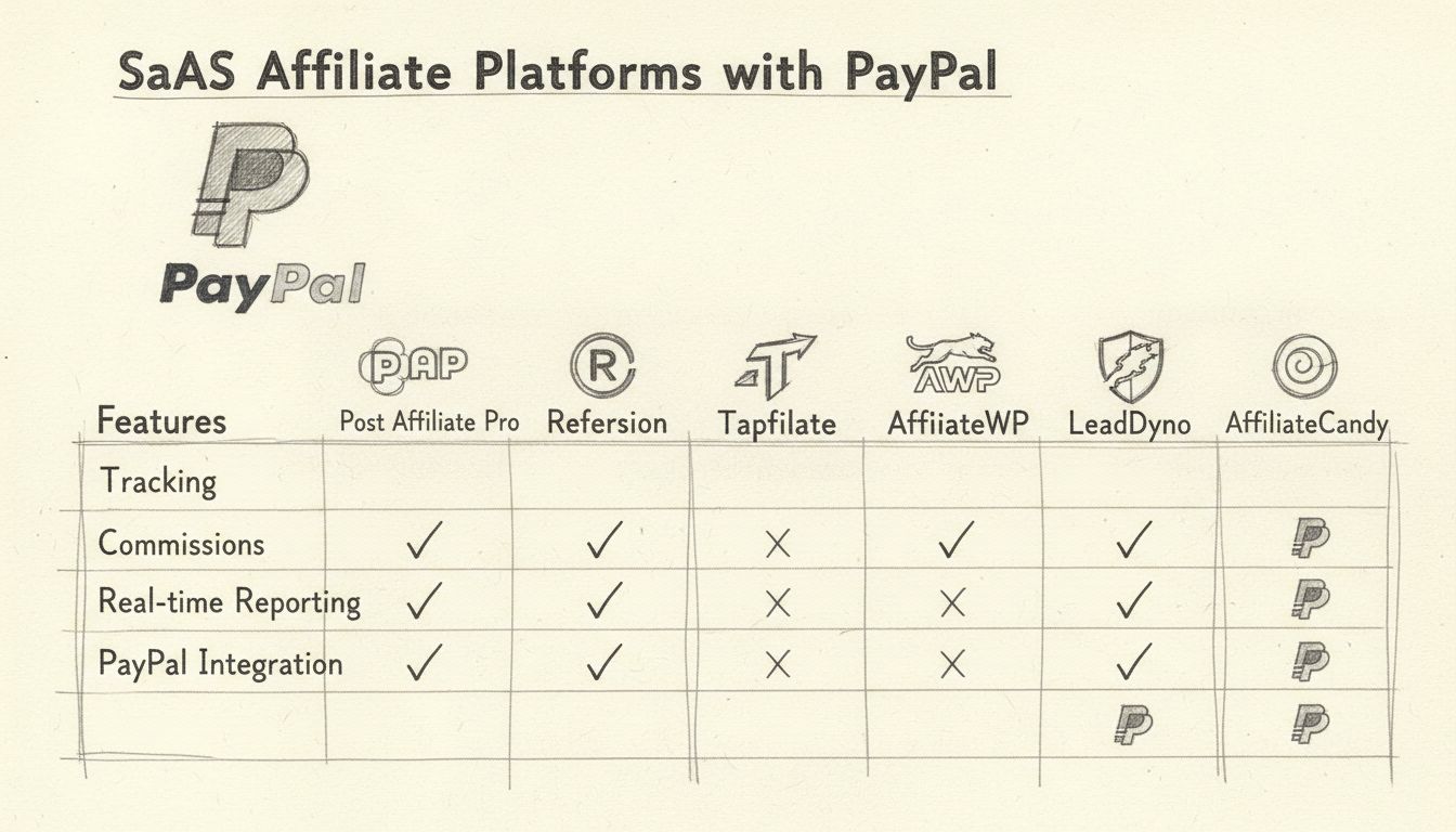 Comparison diagram of 6 affiliate software platforms for SaaS with PayPal integration