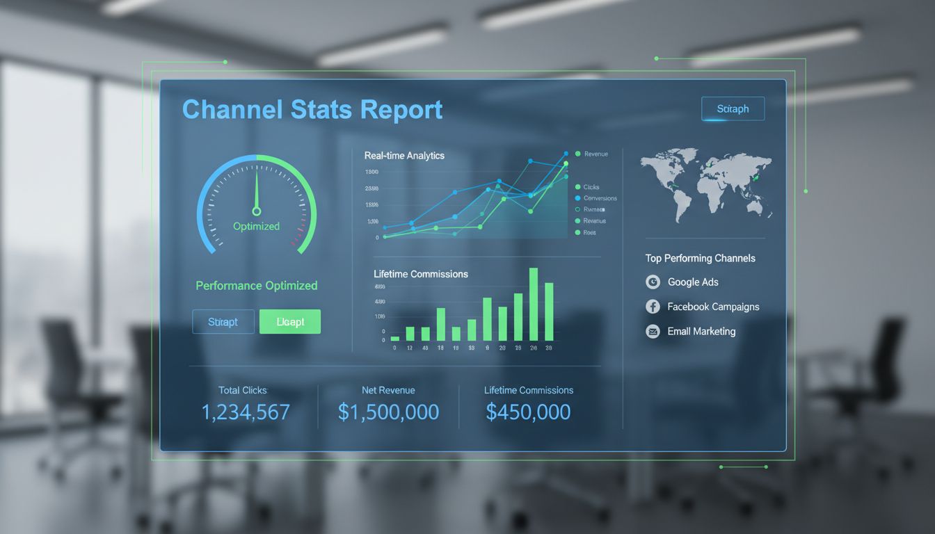 PostAffiliatePro optimized dashboard showing Channel Stats Report with real-time performance metrics and analytics