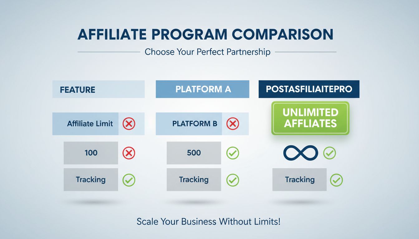 Affiliate program comparison chart showing unlimited affiliates feature