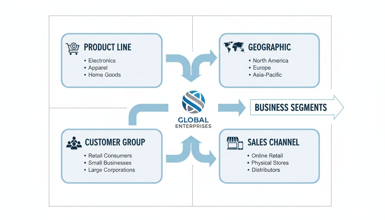 Business segments diagram showing product line, geographic, customer group, and sales channel segments