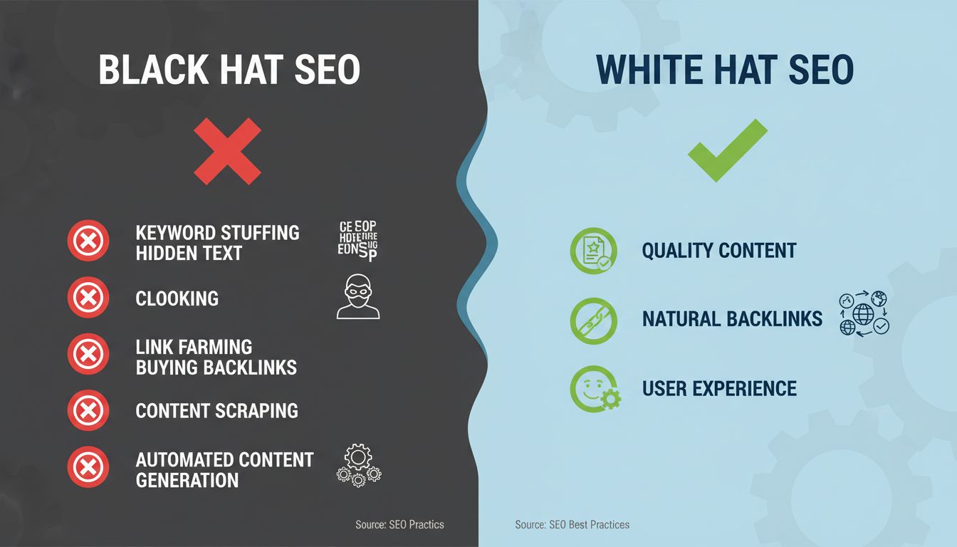 Black Hat SEO vs White Hat SEO Techniques Comparison Infographic