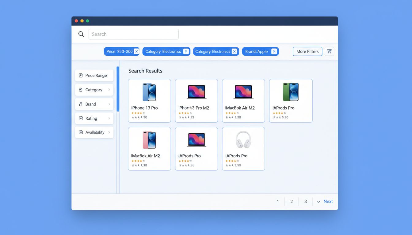 Advanced search filter headers displaying selected filters in header bar with minimized filter panel
