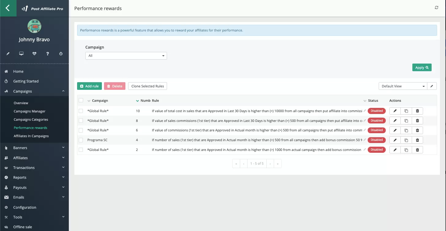 Performance rewards in Post Affiliate Pro