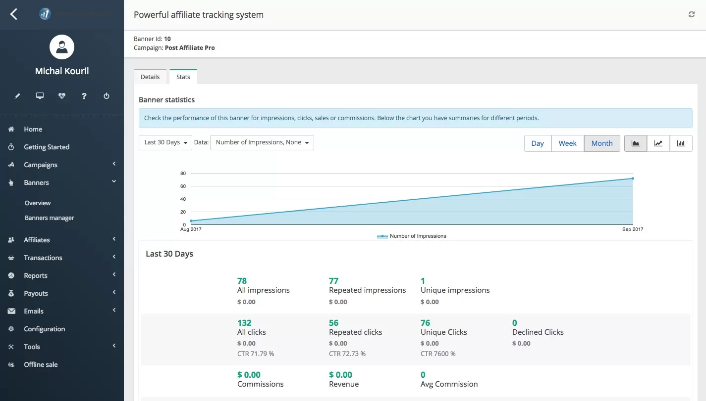 Post Affiliate Pro - banner statistics