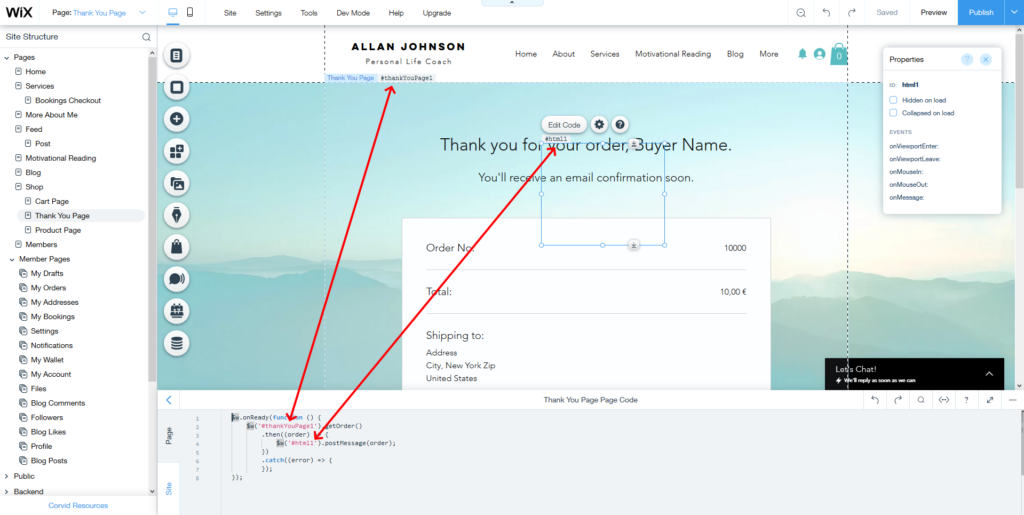 Wix integration screenshot