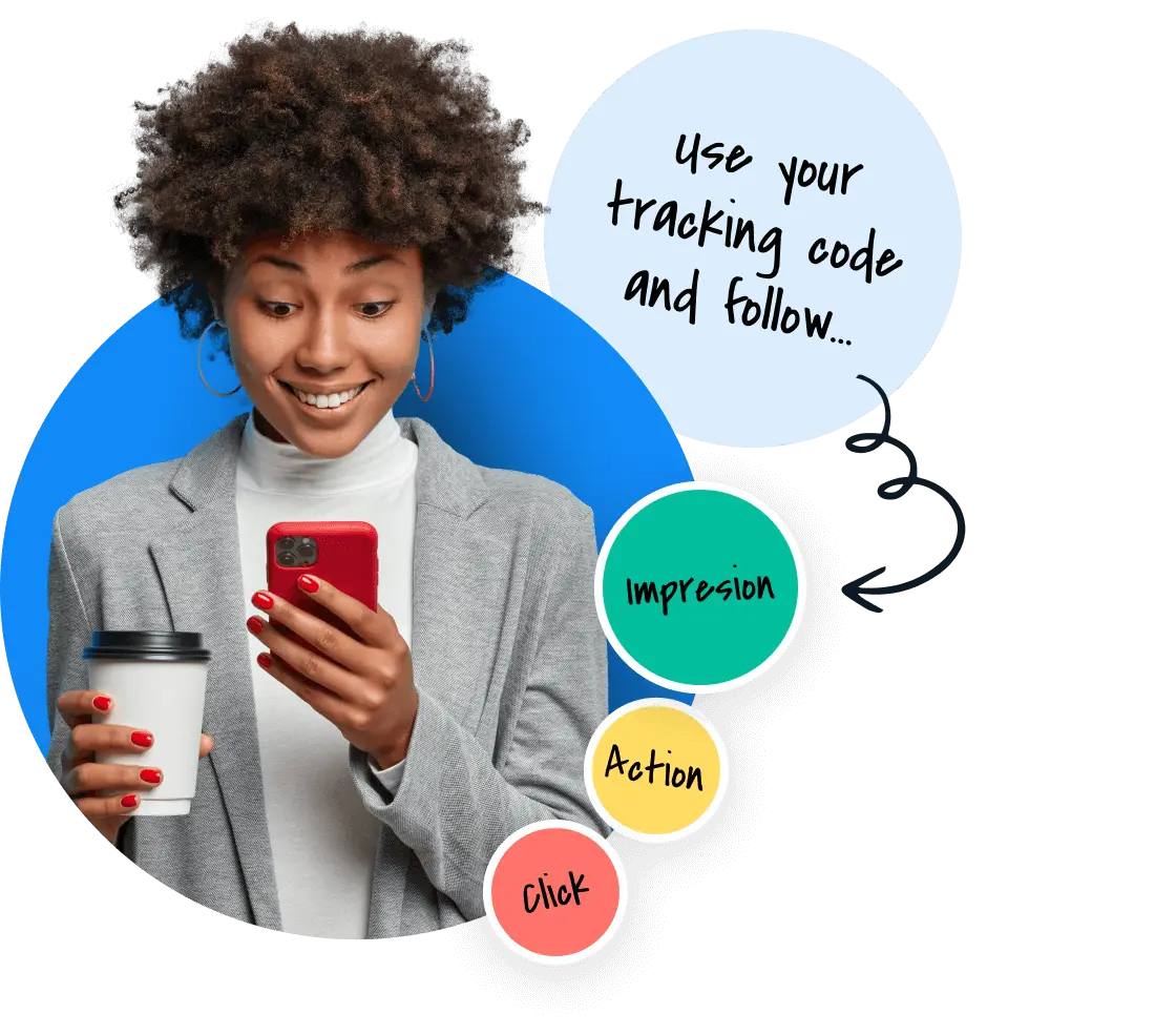 Stock image of a woman on the phone, next to a simple illustration showing how Referral tracking works in Post Affiliate Pro.