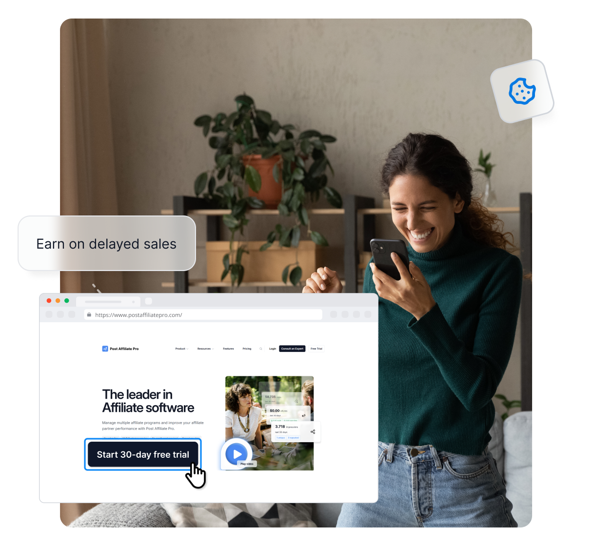 An infographic showcasing the areas Post Affiliate Pro can help you with, such as identifying the audience, creating commission structures, and more.
