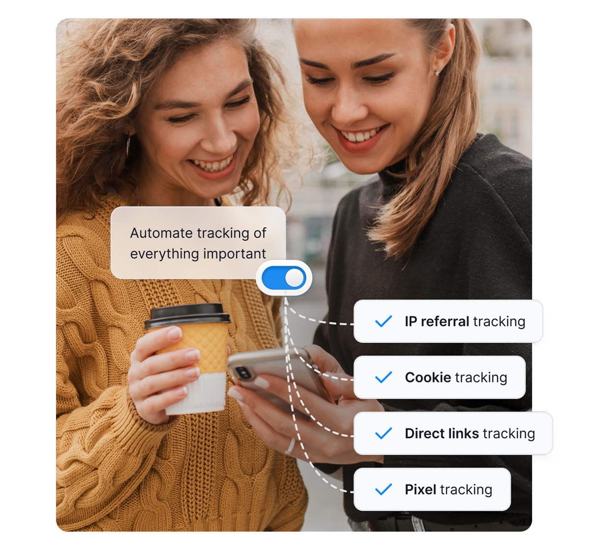 An infographic showcasing the areas Post Affiliate Pro can help you with, such as identifying the audience, creating commission structures, and more.
